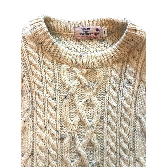 VTG Highland Home Industries Women Wool Chunky Cable Knit Sweater Sz L Fisherman - Picture 8 of 14